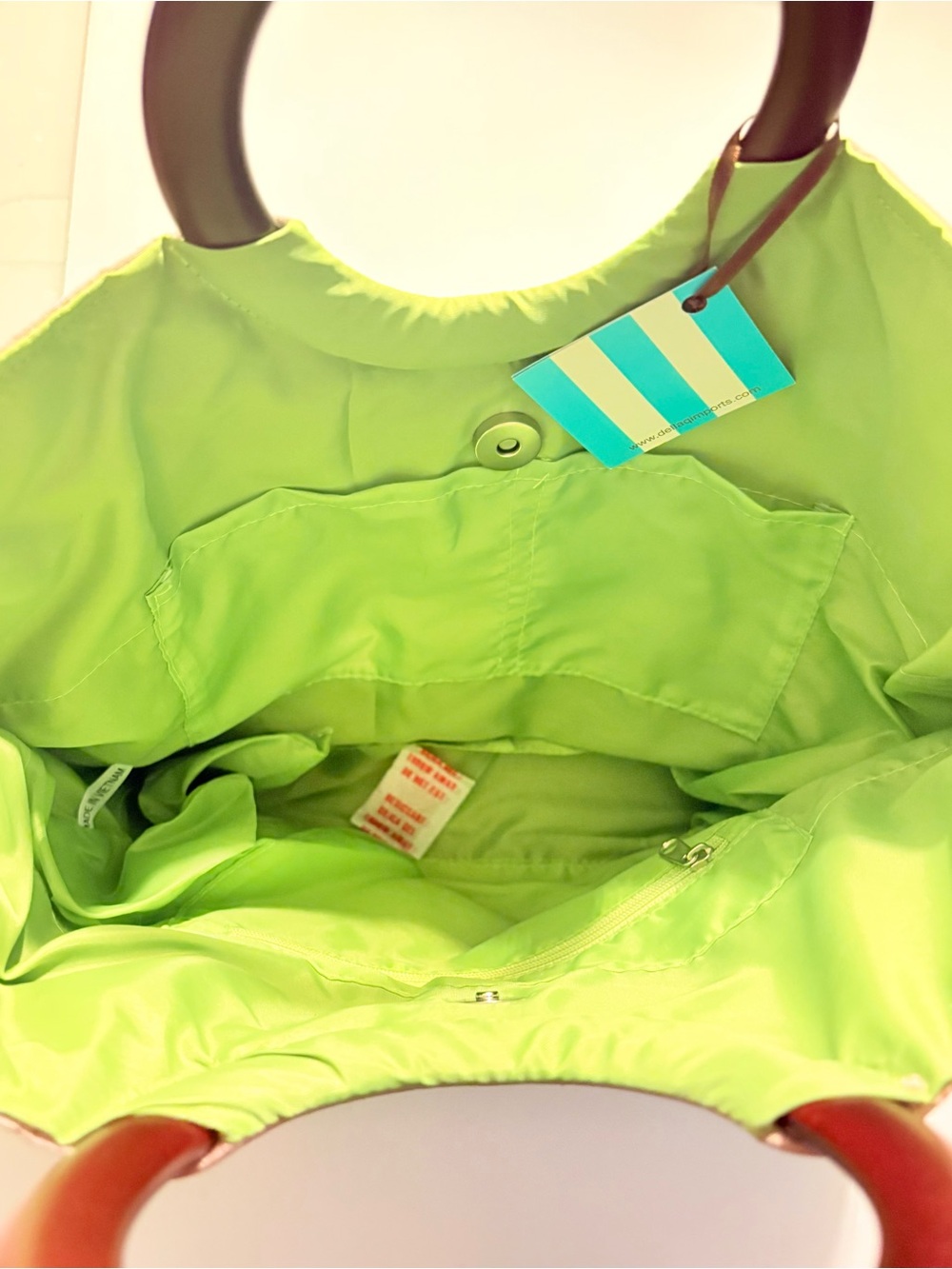 Della Q Mint Green Satin Tote with Blush Embroidered Band - Picture 8 of 9